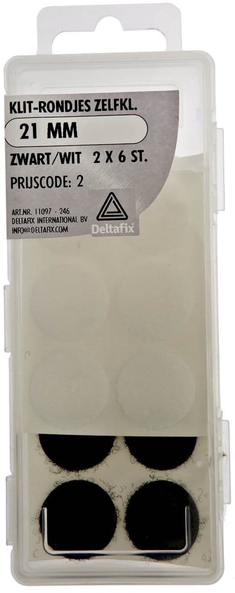 Deltafix zelfklevend klittenband rond zwart en wit - 21 mm - 2 x 6 stuks