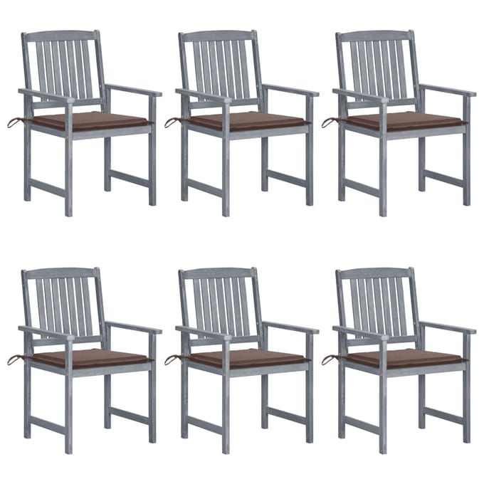 vidaXL - Tuinstoelen - 6 - st - met - kussens - massief - acaciahout - grijs