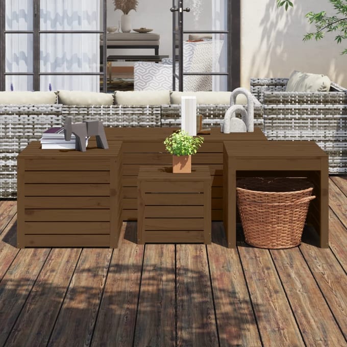 vidaXL - 4-delige - Tuinboxset - massief - grenenhout - honingbruin