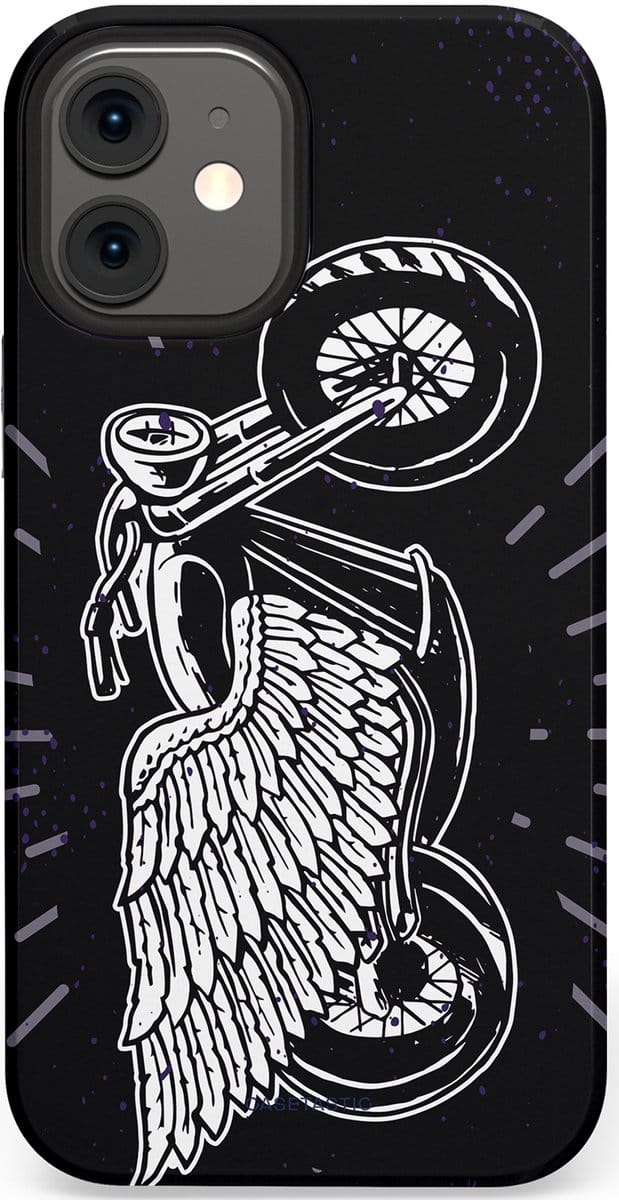 Casetastic hoesje geschikt voor Apple iPhone 12 Mini - Dubbellaagse bescherming - Retro highway - Fashion Case - Donkerblauw Zwart Grijs