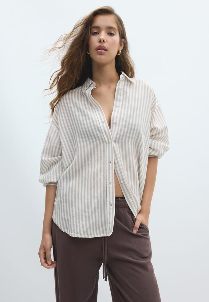 Stradivarius Overhemd met linnenlook  Steen L
