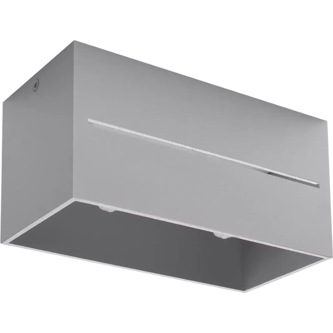 Plafondlamp LOBO 2 rechthoekig met lineaire perforatie - Sollux Lighting - IP20 - Grijs aluminium behuizing - 20 x 10 x 10 cm - 2 x G9 LED, exclusief lichtbron - 2 x 8 W - Moderne plafondlamp voor woonkamer, slaapkamer en keuken