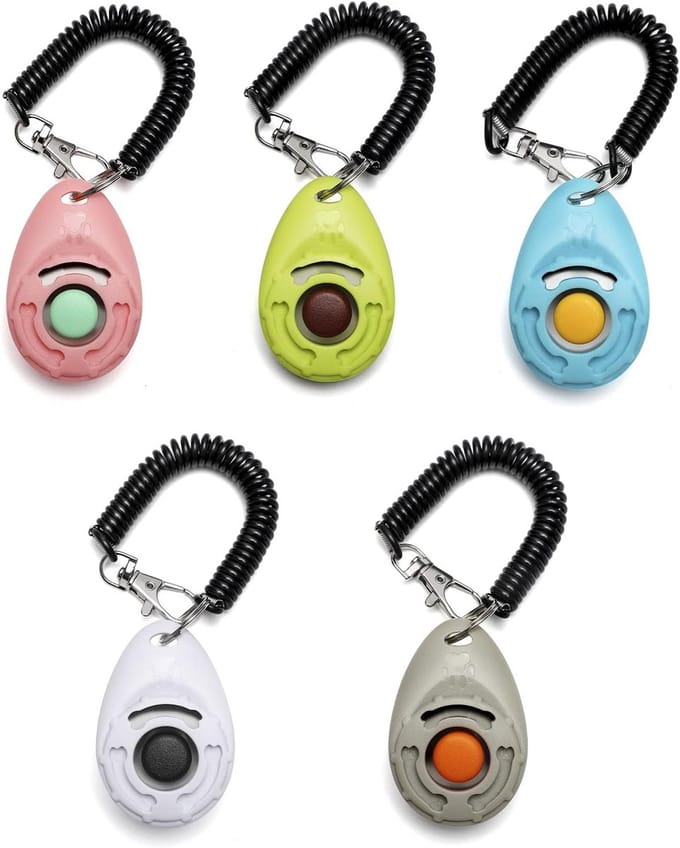 Hondentrainingsclicker Set met 5 Kleuren, Grote Knop en Polsband - Inclusief E-Book voor Effectieve Training