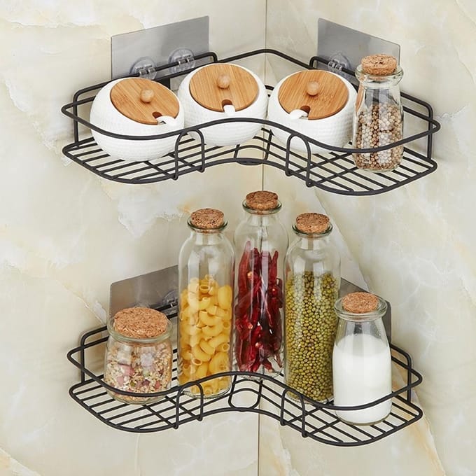 Support d'angle de rangement en fer sans poinçon, pour salle de bain, chambre à coucher, cuisine noir