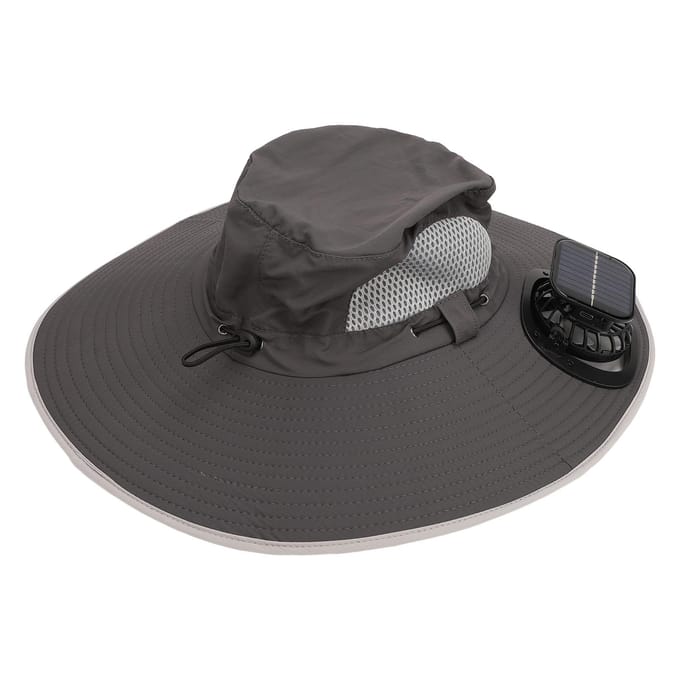 Heren Zonnehoed met 2 Zonneventilatoren Nylon UPF50 Brede Rand Sneldrogend USB Oplaadbaar Zomer Koeling gray