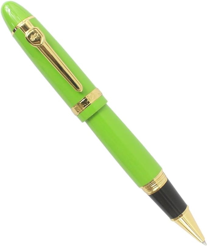Zware rollerbalpen met gouden rand, zwarte inkt (0.7mm) en elegante groene afwerking