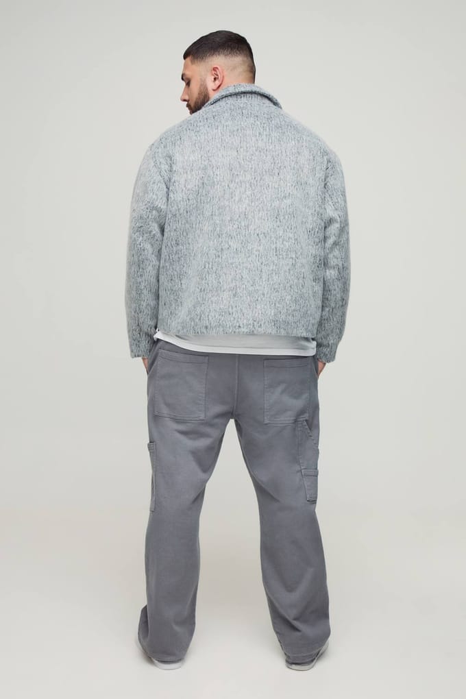 Plus Wool Blend Smart Zip Up Regular Fit Cargo Jacket | Grey | Size 2XL