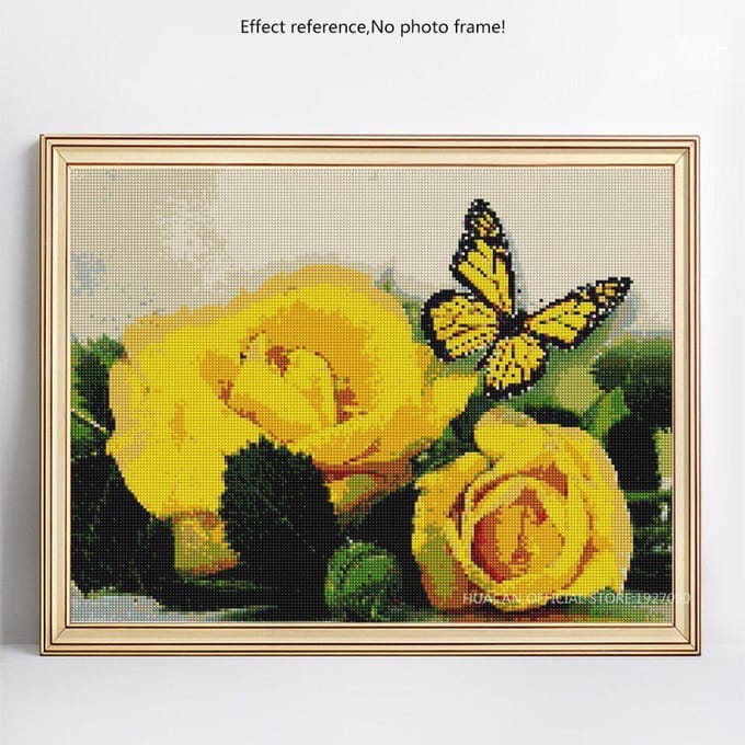 Point de croix 5D DIY Peinture Diamant Fleur Broderie Diamant Ronde Complète 20X30CM yellow