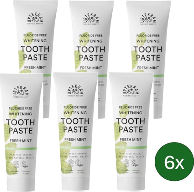Urtekram Tandpasta Fresh Mint (Whitening) – 75 ml – Multipack met 6 stuks