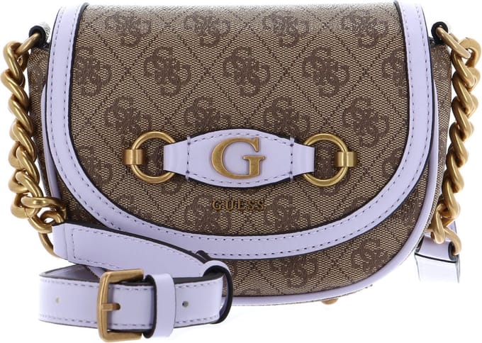 GUESS Schoudertas Avondtas Izzy Mini Crossbody Flap Latte Logo / Lavender Lichtbruin