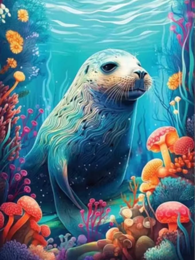 Diamond painting Zee zeehond 30x40cm ronde steentjes