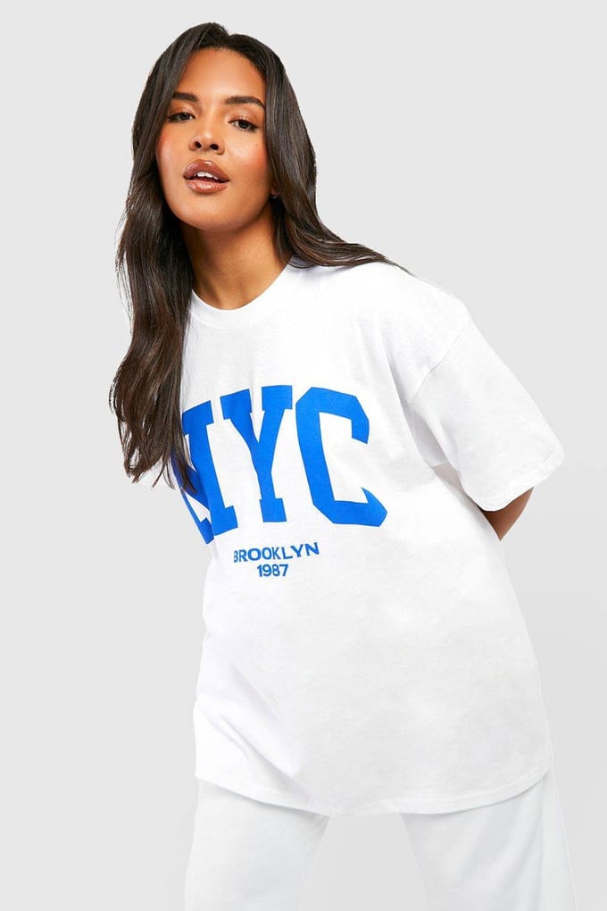 boohoo Dames Plus Nyc Oversized T-shirt | Wit | Maat: 44
