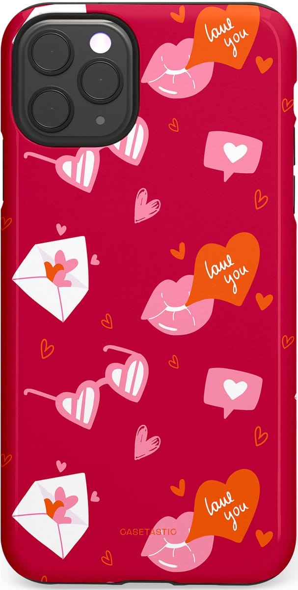 Casetastic hoesje geschikt voor Apple iPhone 11 Pro Max - Dubbellaagse bescherming - Liefdesbrief - Fashion Case - Bordeaux Lichtroze