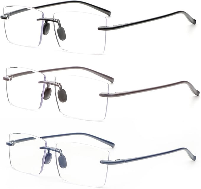 Frameloze leesbril 3 stuks - licht, anti-blauw licht, computerbril voor dames en heren