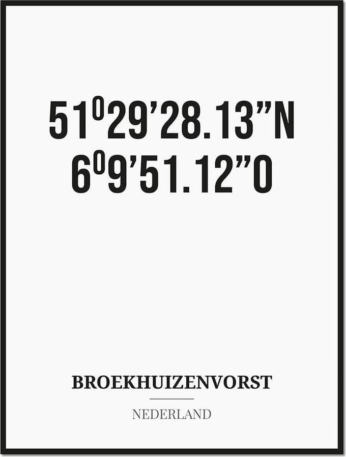 Poster/kaart BROEKHUIZENVORST met coördinaten