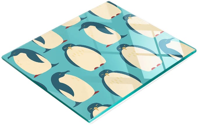 Decoratieve glazen snij- en serveerplank met pinguïns, 60x52 cm