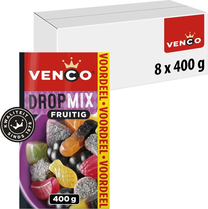 Venco fruitige dropmix - drop & fruitsmaak - 8x400g