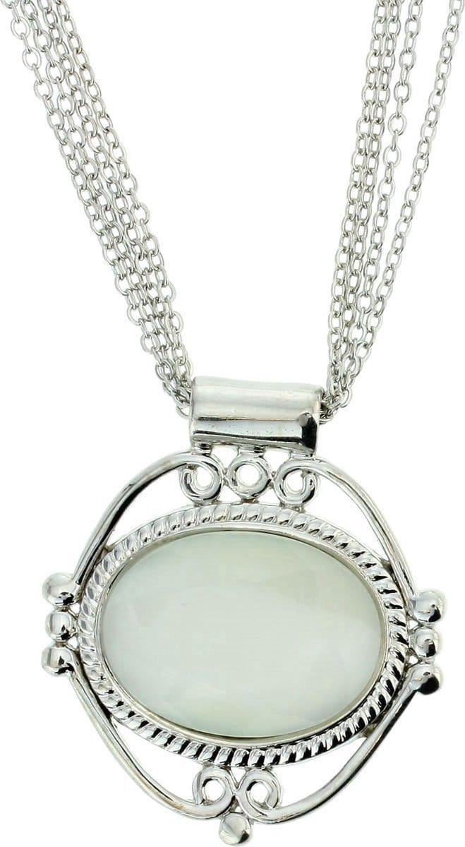 Behave Ketting met witte hanger - metaal - anker schakel - 40 + 5 cm - wit