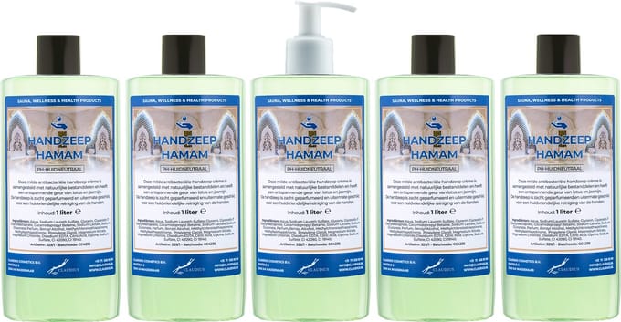 Handzeep Hamam 500 ml - set van 5 stuks - met gratis pomp - Voordeelverpakking