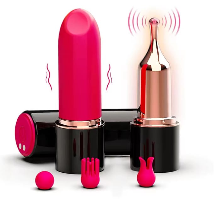 Lippenstift vibrator - 10 standen - Clitoris - Pocketsize - 3 opzetstukjes - USB