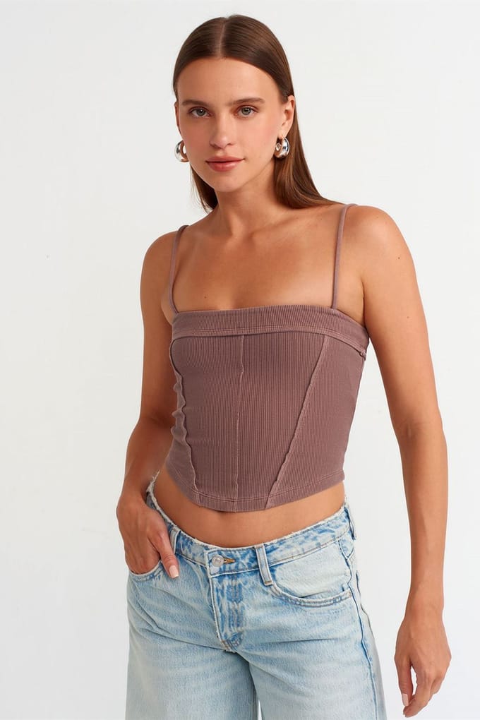 Geribbelde vierkante hals cropped top