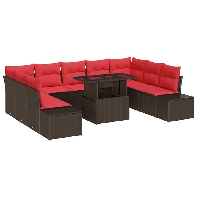 vidaXL - Tuinbank - Set - 10 - st - Bruin - en - Rood - poly - rattan