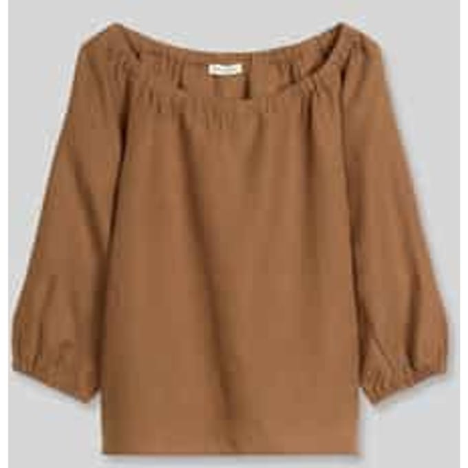 regular fit blouse van puur linnen met carmenhals