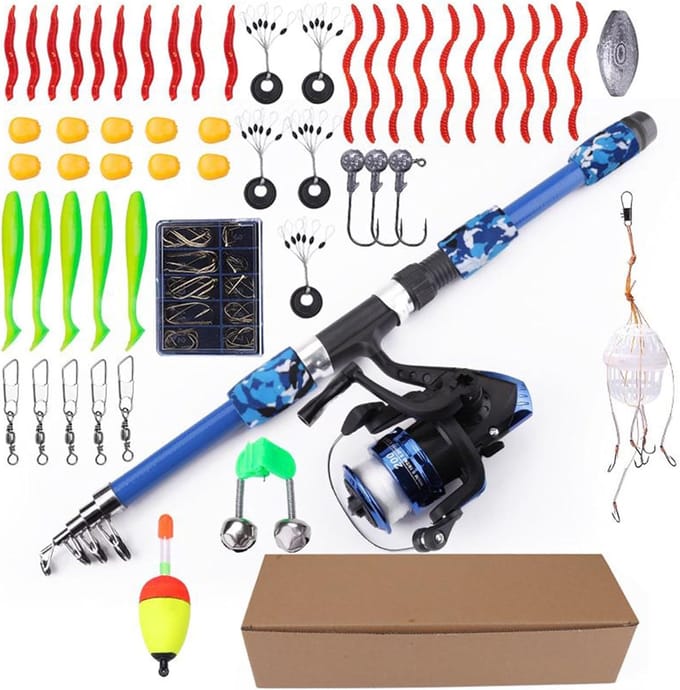 Kinder Visset - Junior Uitrusting - Buiten Spelen - Draagbaar Compleet Pakket - 180cm Hengel - Blauw