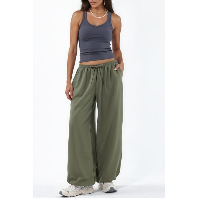 Wijde Woven Broek met Touwsluiting in de Taille