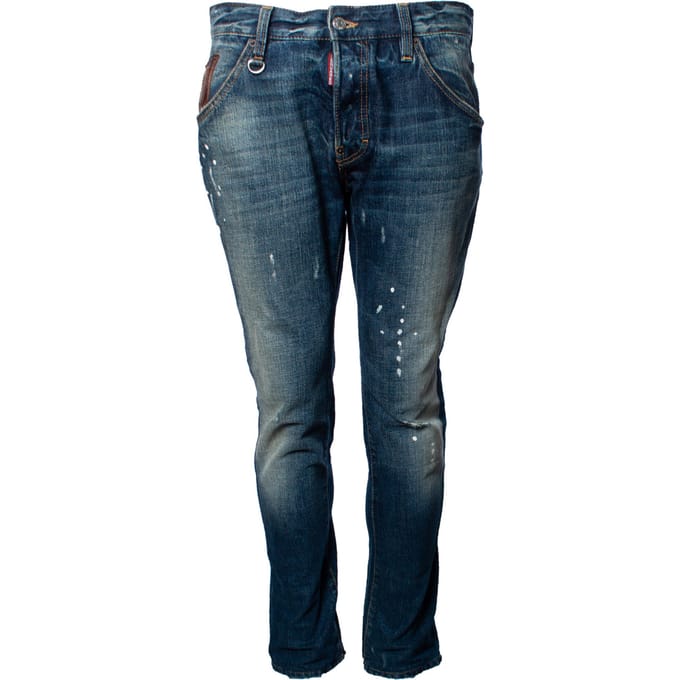 Dsquared2, blauwe jeans met slijtage en verfspetjes
