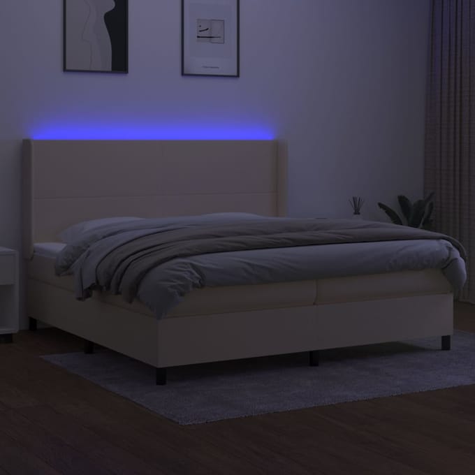 vidaXL - Boxspring - met - matras - en - LED - stof - crèmekleurig - 200x200 - cm