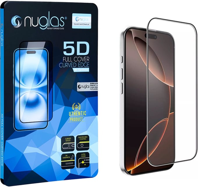 NuGlas Premium Screenprotector Voor iPhone 16 Pro - Full Cover Invisible Tempered Glas 5D