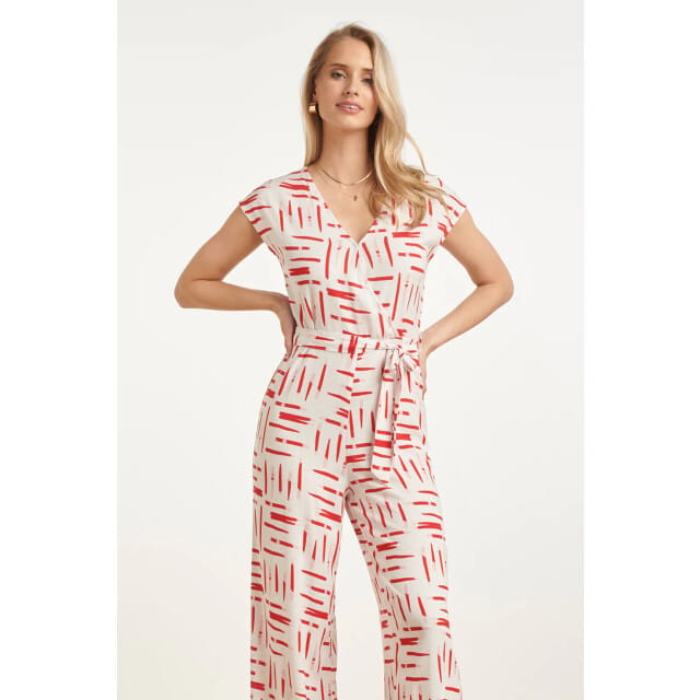 Smashed Lemon Jumpsuit met grafische streep print rood/wit |
