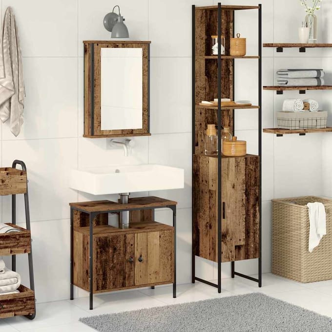 vidaXL - Badkamermeubel - Set - 3 - st - Oud - Hout - 33 - x - 33 - x - 185,5 - cm