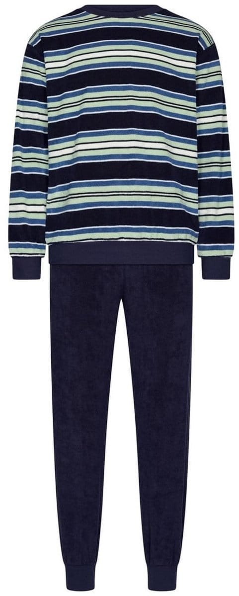 Robson Pyjama - Katoen/Polyester - Badstof - Gestreept - Blauw/Groen - Maat 48