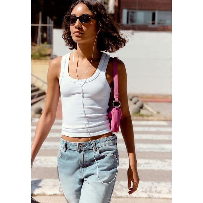 Stradivarius Katoenen racerback top met ribstructuur  Wit M