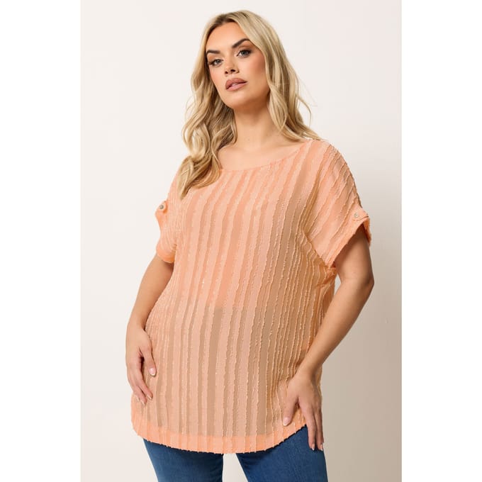 Yours Oranje Top Met Textuurstrepen En Mouwtabs Size 44