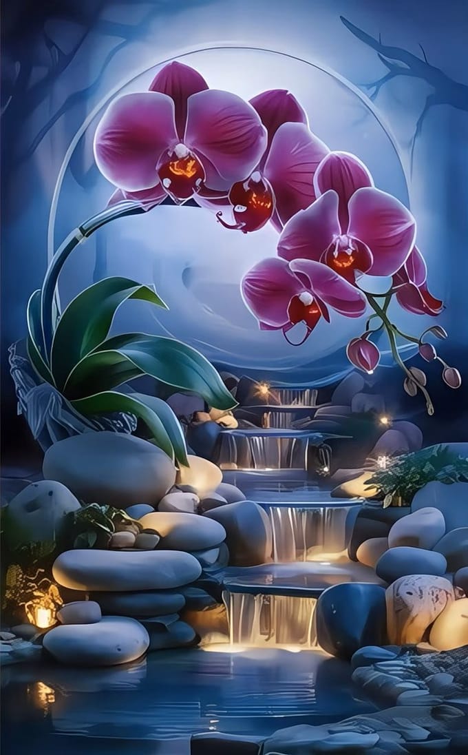50x40cm Diamond Painting chinese tuin (rond) nr 124