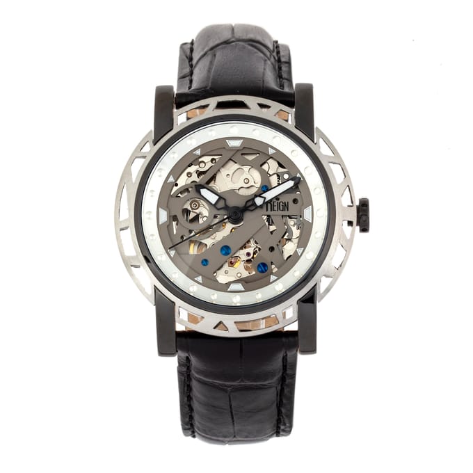 Reign Stavros automatisch skelet horloge met leren band