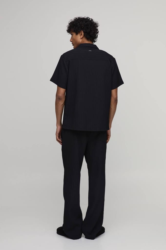 Regular Fit Onregelmatige Plooitextuur Korte Mouw Shirt En Ontspannen Broek Set | Black | Size Medium