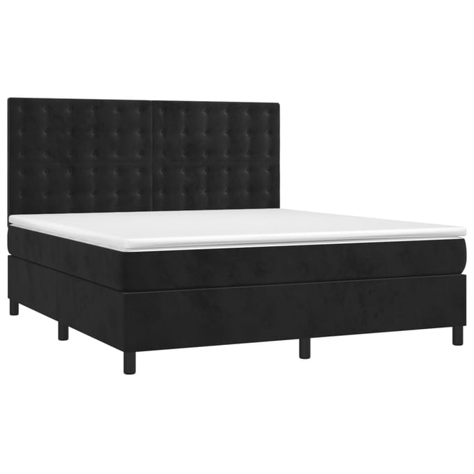 vidaXL - Boxspring - met - matras - en - LED - fluweel - zwart - 180x200 - cm