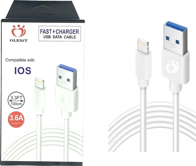 Olesit Lightning 1 Meter Fast Charge 3.6A – Snelle Oplaadkabel - Veilig laden - Data Sync & Transfer - geschikt voor iPad en iPhone - Wit