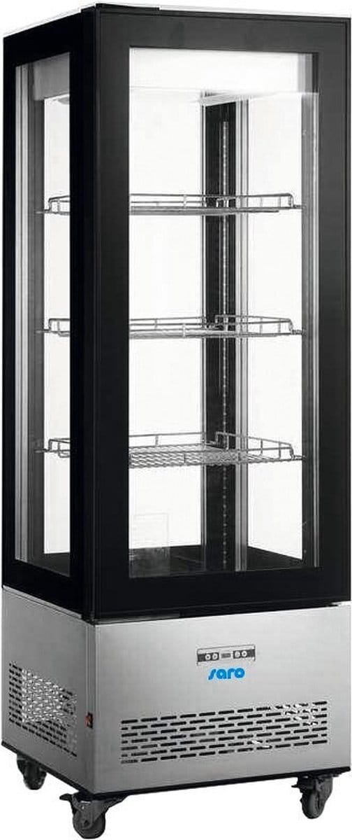 Koelvitrine LEONIE – 400 L – Zwart / RVS – Professionele Vitrine met LED en Umluchtkoeling