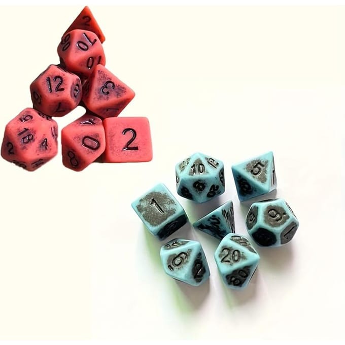 Lot de 2 jeux de 14 dés multi-facettes vintage, jeu de 7 dés numériques multi-facettes, jeu de dés de jeu de société pink
