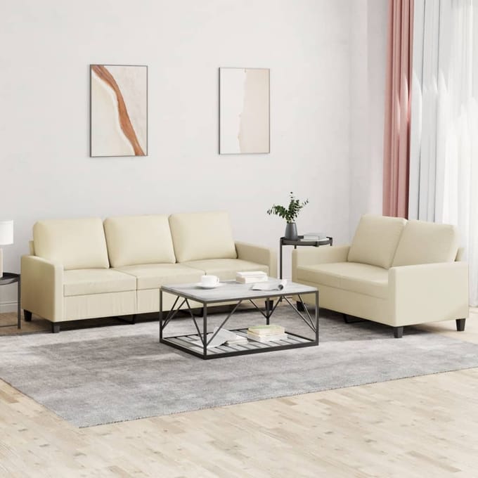 vidaXL - 2-delige - Loungeset - met - kussens - kunstleer - crème