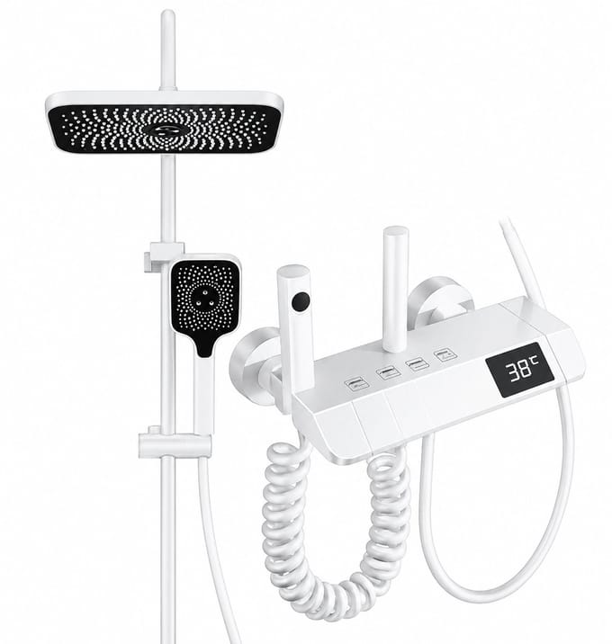 Innovastore Douchesysteem - Doucheset - Regendouche - Handdouche - Thermostaatkraan - Verstelbaar - Digitale display - Wit