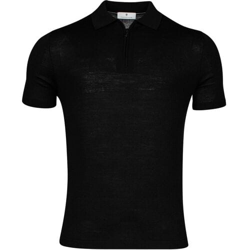 Thomas Maine Pullover Polo Fine Merino Single Knit Half Zip Zwart / male