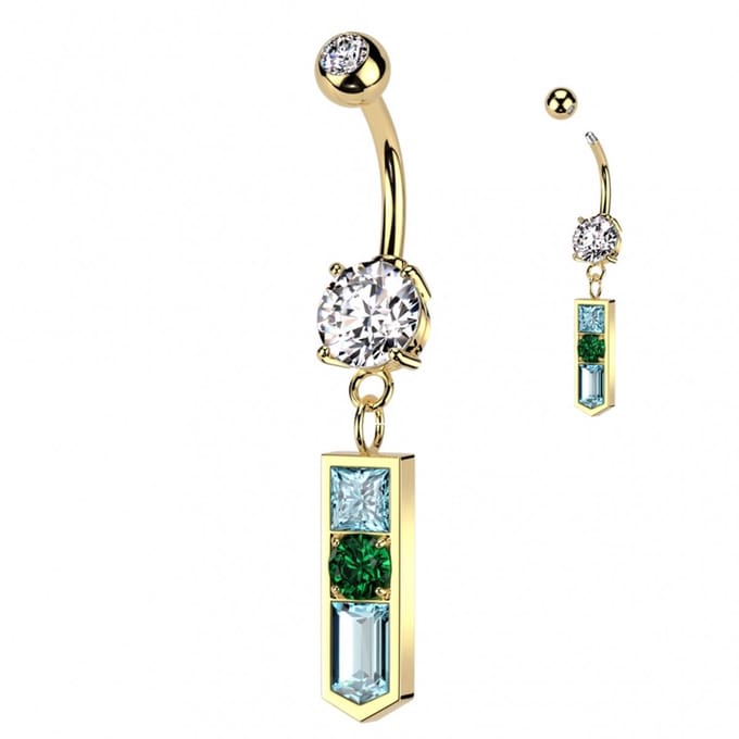 Navelpiercing PVd Pointed Baguette met glas ingelegd - goud - LMPiercings