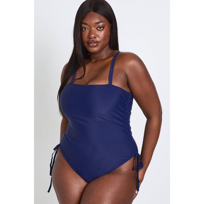 boohoo Dames Plus Gerimpeld Badpak | Navy | Maat: 28
