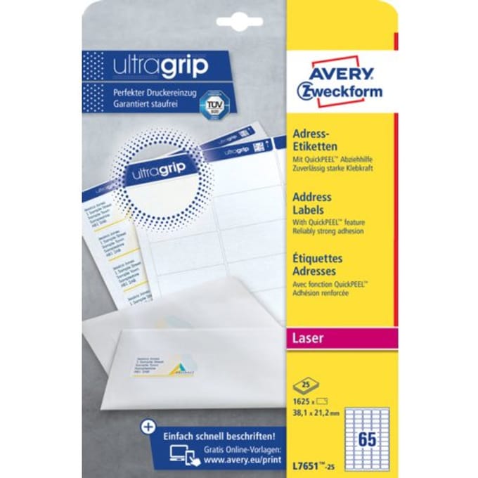 Etiket avery l7651-25 38.1x21.2mm wit 1625 Etiketten